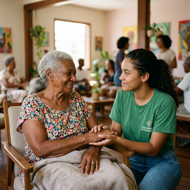 Idosos sendo cuidados com carinho